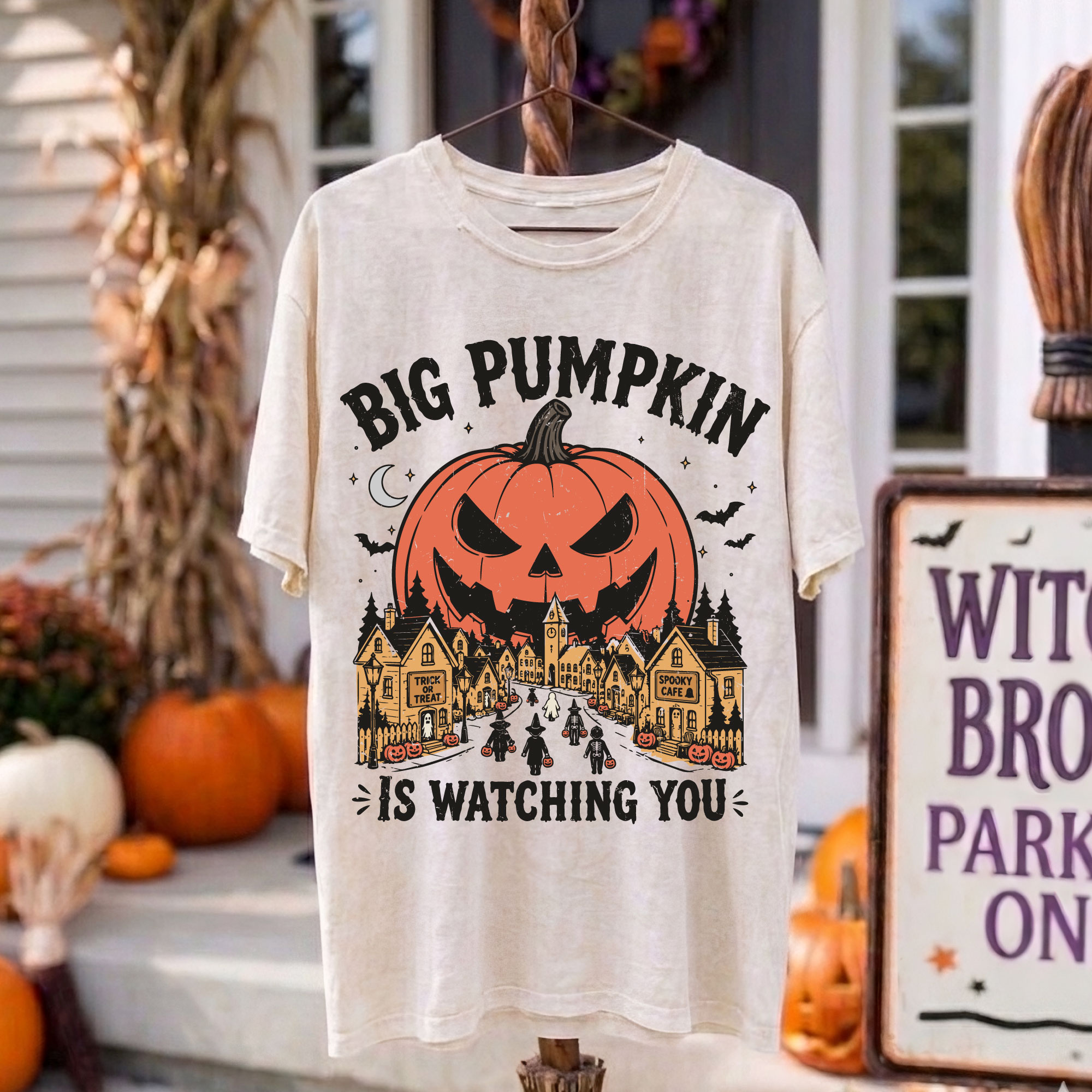 Big Pumpkin PNG | Retro Halloween PNG | Spooky Village PNG Sublimation Fall Town Shirt Design