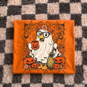 Ghost Duck PNG Digital Download, Witch Halloween Design, Aesthetic Flower Bow Shirt Graphic