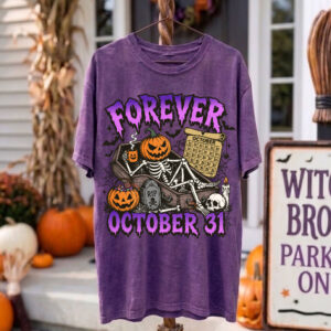 Forever October PNG | Retro Halloween PNG | Spooky Skeleton PNG Sublimation Coffin Shirt Design