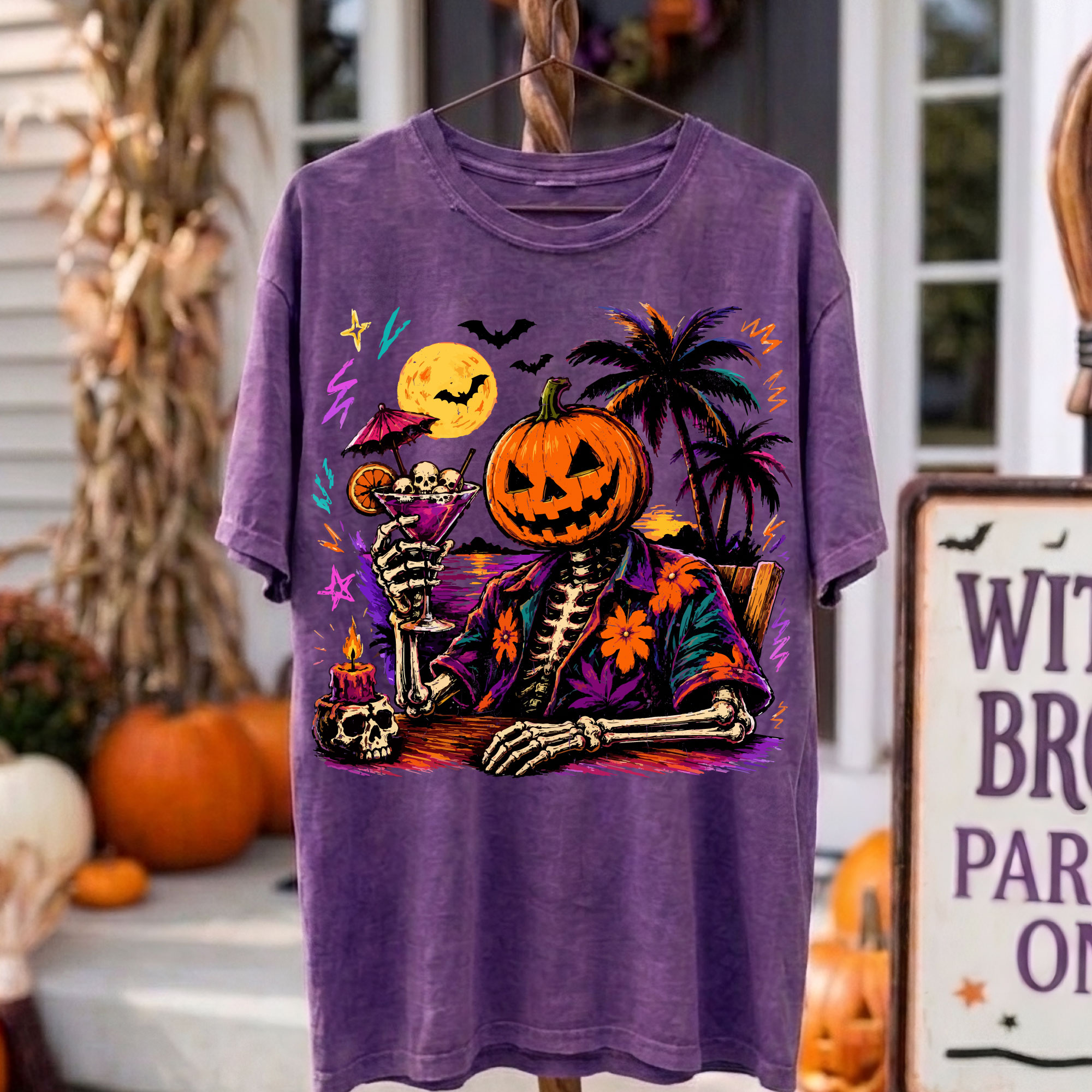 Summerween PNG | Tropical Halloween PNG | Beach Pumpkin PNG Sublimation Fall Vacation Shirt Design