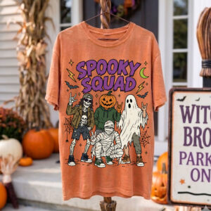Spooky Squad Halloween Skeleton Pumpkin Ghost Mummy PNG, Spooky Season Graphic Tee