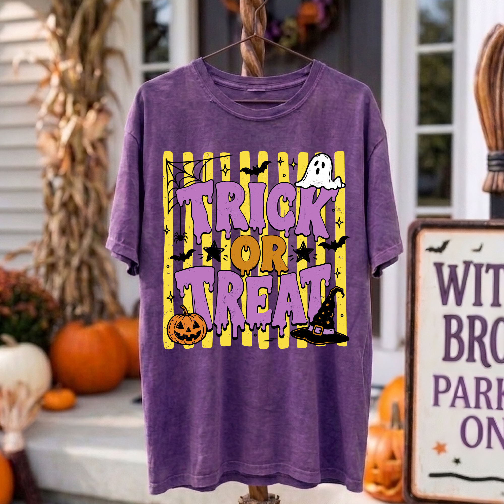 Trick or Treat PNG Digital Download, Cute Halloween Design, Retro Slime Shirt Graphic - Görsel 4